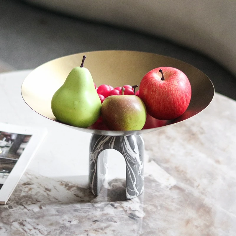

Metal Fruit Bowl Modern Luxury Table Fruit Bowls Marble Aesthetic Tableware Snack Plates Dining Room Decoration Accessories