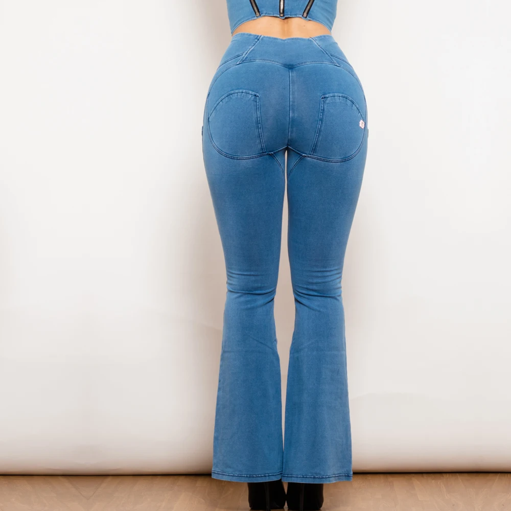 Celana jins wanita pinggang tinggi, celana jins pembentuk, celana jins pinggang tinggi, jins wanita, celana jegging angkat, biru muda