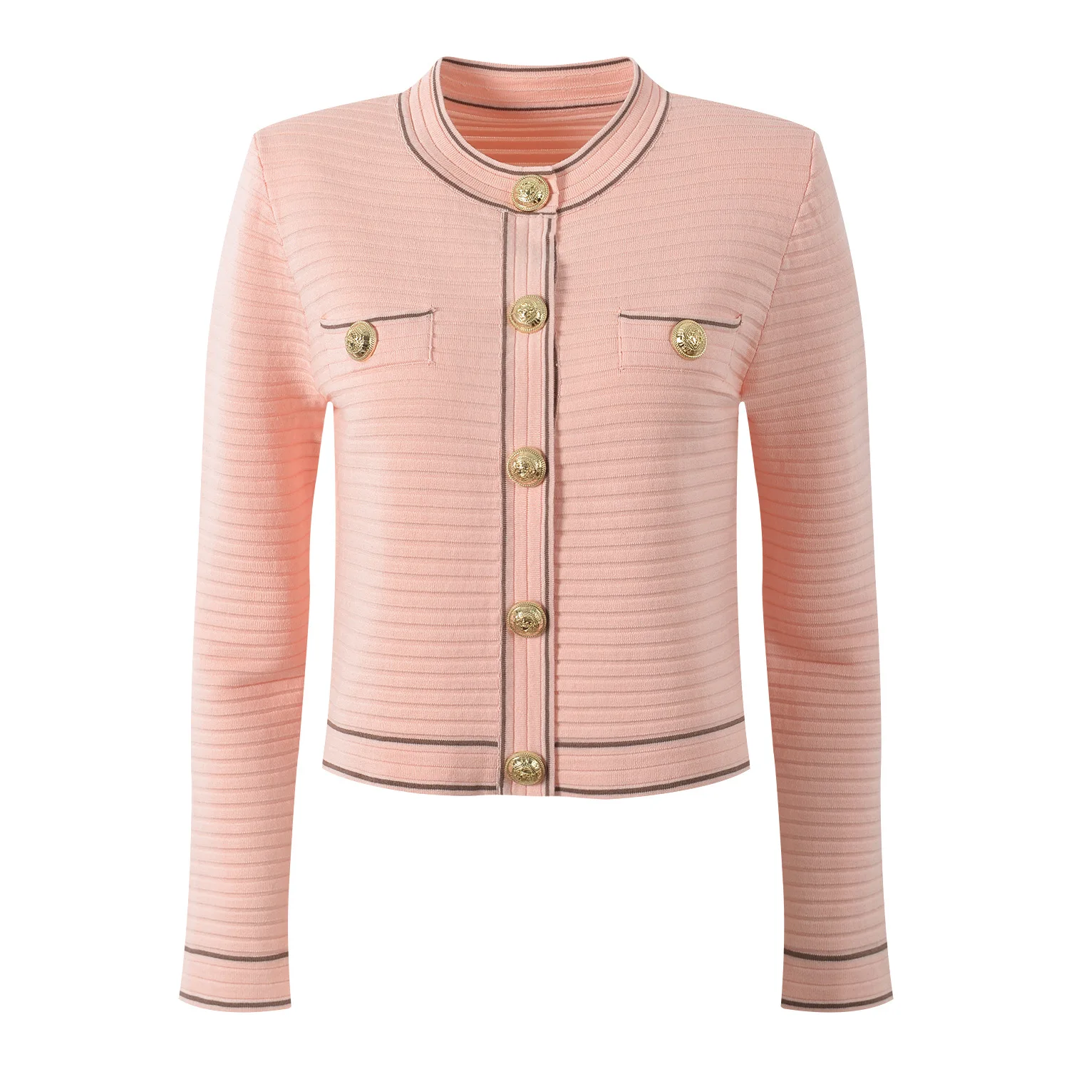 

Весна 202, новинка Sle ort round Ne Metal Bule, полосатая модная качественная верхняя одежда, топ, женская трикотажная одежда, кардиган