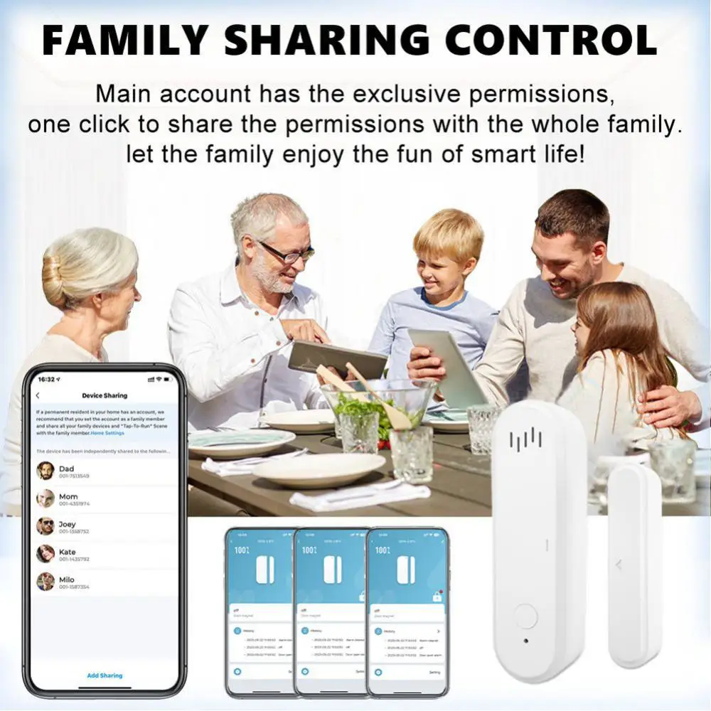 Tuya-Sensor Inteligente de Janela e Porta com Alarme Sonoro, Mini Sensor Sem Fio, Detectores Abertos e Fechados, Controle APP, Sistema de Segurança Doméstica