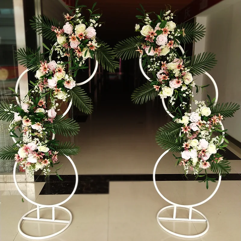 Imagem -04 - Flor de Casamento Moldura Redonda Arco Branco Círculo Metal Pano de Fundo Suporte Festa de Casamento Cerimônia