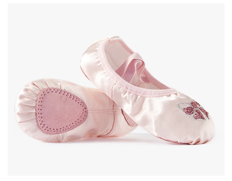 Kindertanzschuhe, Satin-Ballettschuhe mit weicher Sohle, Mädchen-Tanzschuhe für Körpertraining und Aufführungen, Rosa Tanzschuhe – Detail 7