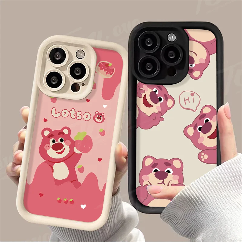 Disney Strawberry Bear Case for Samsung Galaxy S24 Ultra S23 FE S22 S21 Plus FE A54 A34 A14 A73 A53 A33 5G Silicone Matte Cover