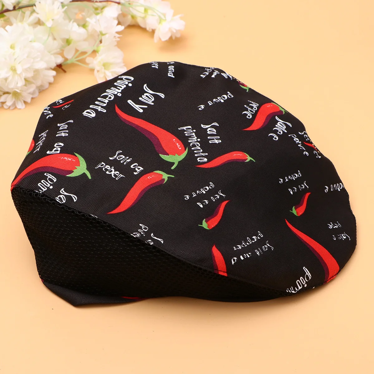 หมวกทำงานร้านอาหาร 2 ชิ้น หมวกเชฟ หมวกพนักงานเสิร์ฟ หมวกทำอาหาร ลายทางสีดำ