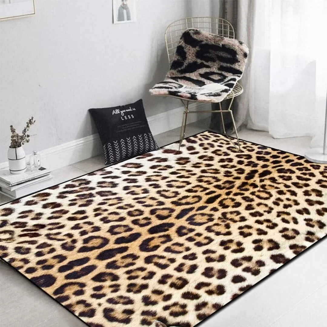 

Living Room Carpet Non-slip Machine Washable Easy To Fold Floor Mat Boho Leopard Printed Rug Large Size Home Decoration Mats