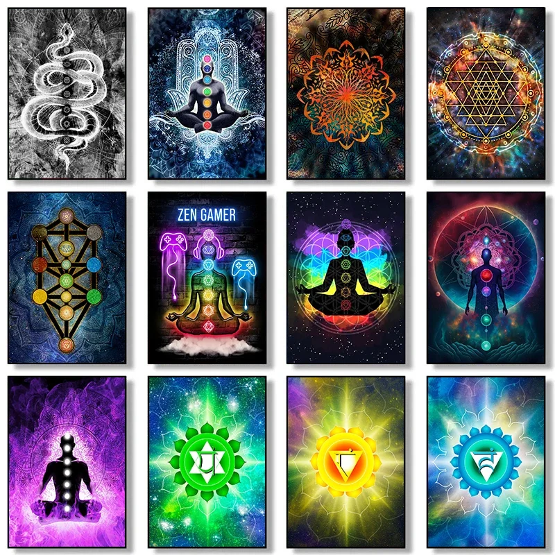 Abstract The Seven Chakras Canvas Wall Art  Kundalini Yoga Zen Posters Prints for Living Room Home Decor