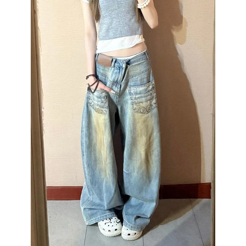 

Women's Retro American Patchwork Camouflage Workwear Summer Trendy Brand Large Pocket Straight Leg Wide Leg Five-Foot Pants
