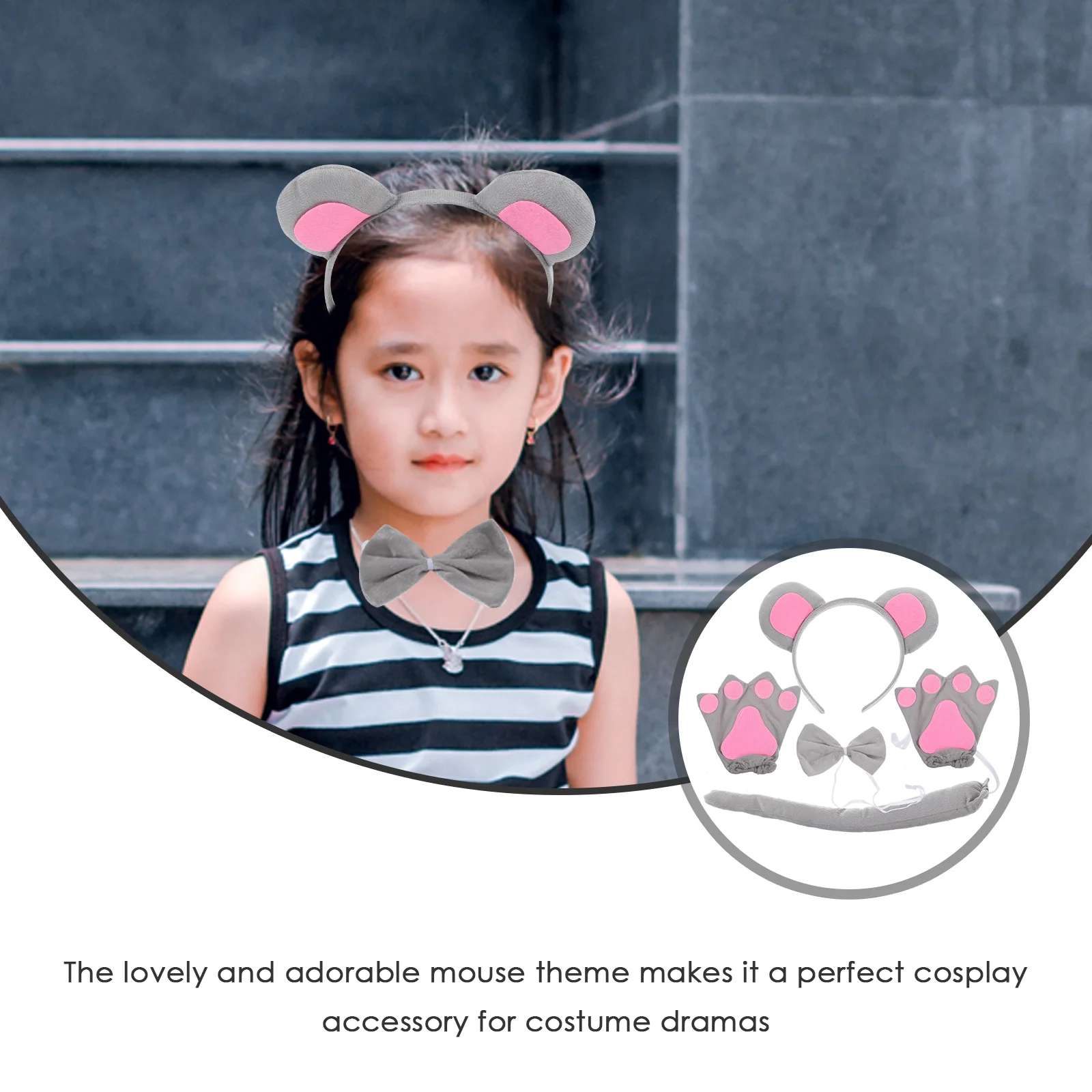 

1 set Mouse Costume Accessories Set Gray Mouse Ears Headb Kids Party Favor Girls Hair Accessories Cosplay Props Gifts