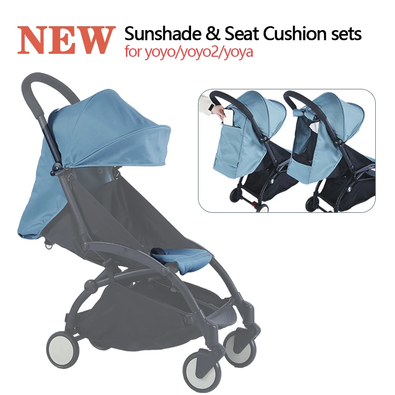 175° Sunshade &Seat Cushion for Yoyo/Yoyo2/Yoya 2Pcs/Set Hood &Mattress with Stroge Bag Breathable Mesh Stroller Accessories