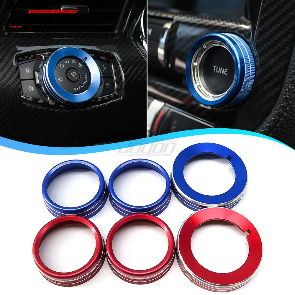 3PCS Air Condition Radio Knob Rings AC Control Switch Button Decorative Ring Cover For Ford Mustang Accessories Audio Trim