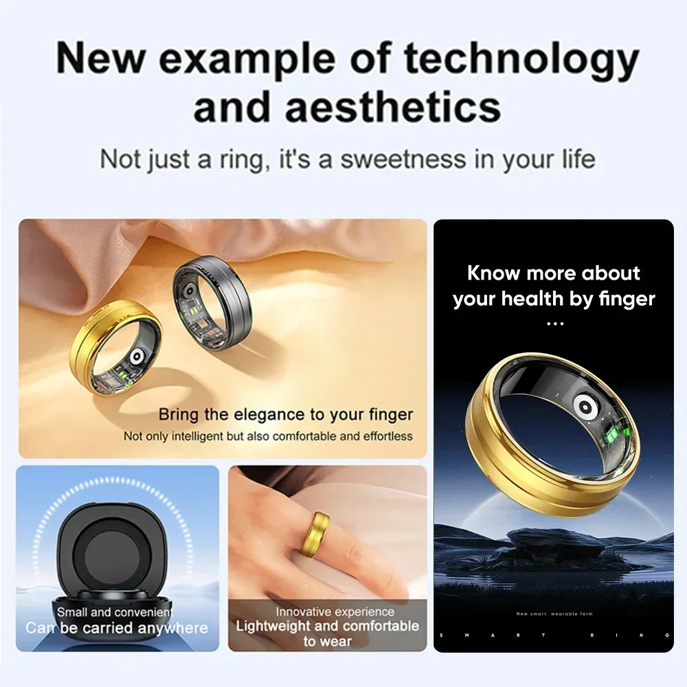 llNuyoah New R06 Smart Ring with Charging Case for Men Women Heart Rate and Blood Oxygen Monitor IP68 & 5ATM Waterproof Sport