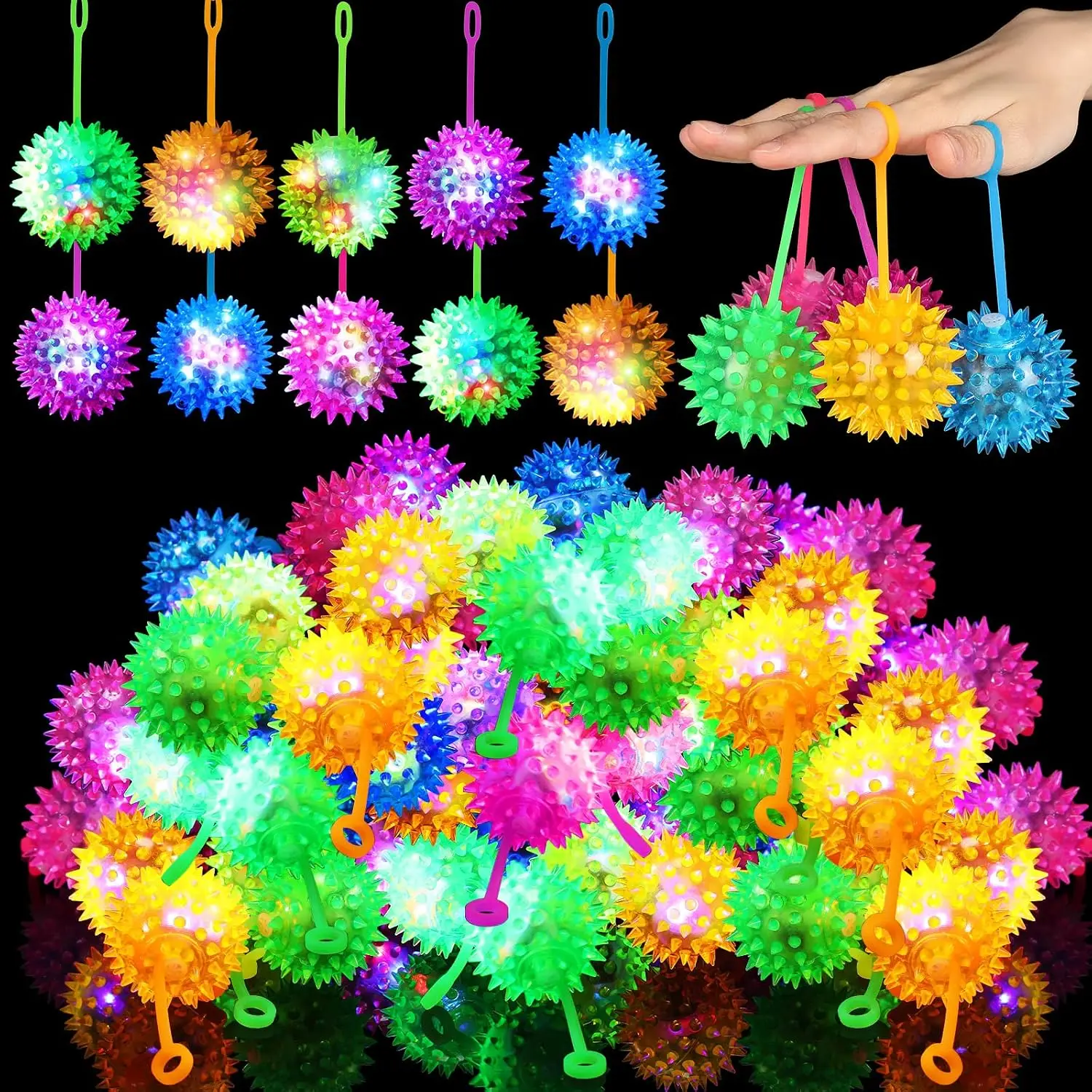 200 Pcs LED Bouncy Balls Light up Spiky Party Favors Bulk Prizes