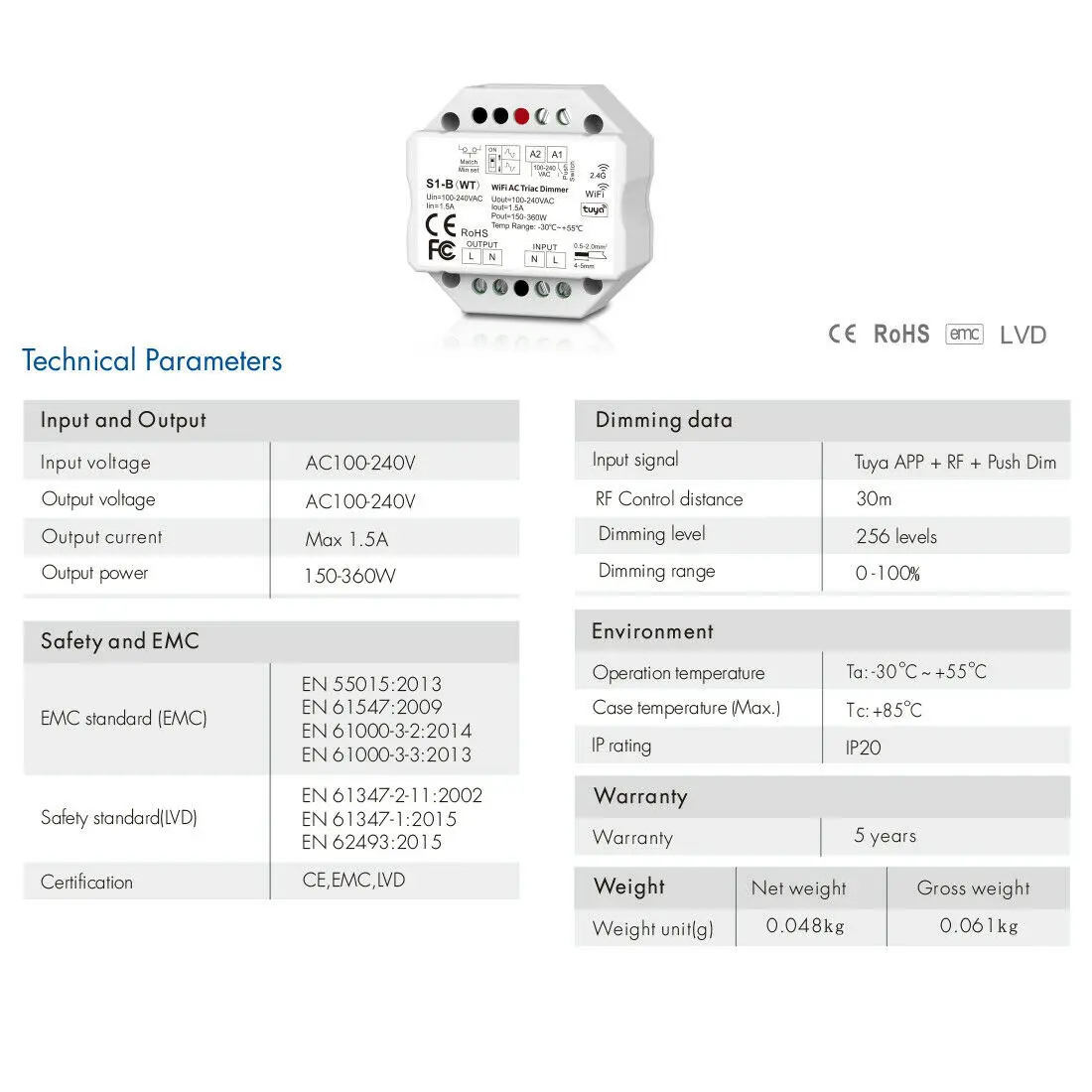 Tuya Smart Life WiFi RF AC Triac Dimmer LED Controller Push Switch 110V 220V 230V Wireless Remote Smart Home Alexa Google Home