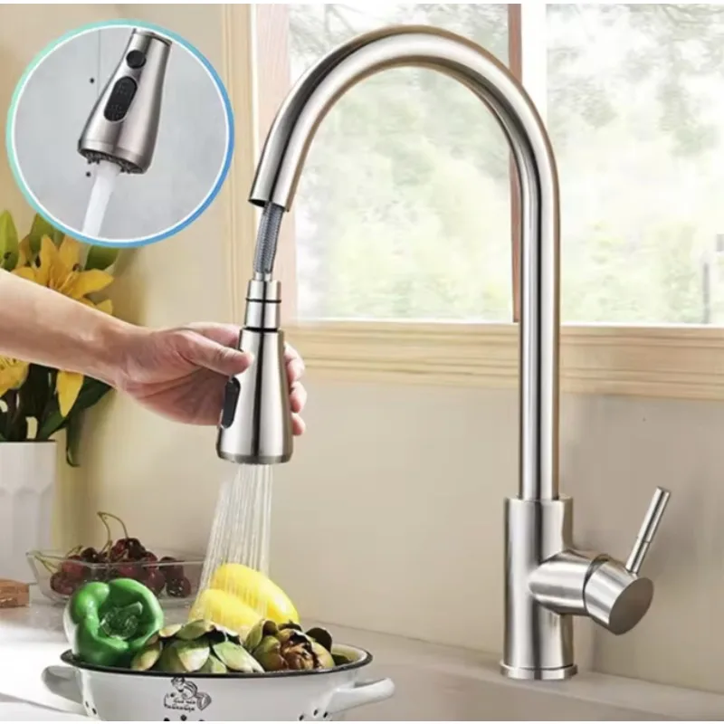 

Flexible Pull Out Nozzle Kitchen 2-way Sprayer Water Tap Single Handle Mixer Tap 360 Rotation Hot Cold Water Tap Kitche