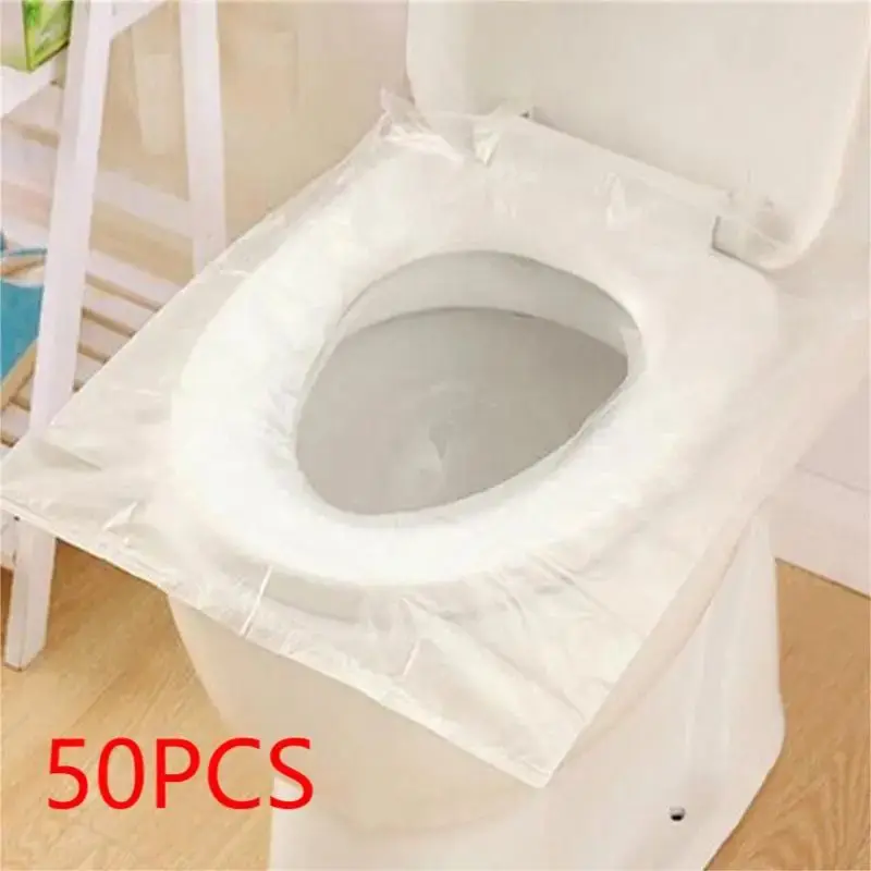 50Pcs Disposable Plastic Toilet Seat Cover Waterproof and Non Slip Individually Wrapped, for Travel, Toilet Seat Protectors