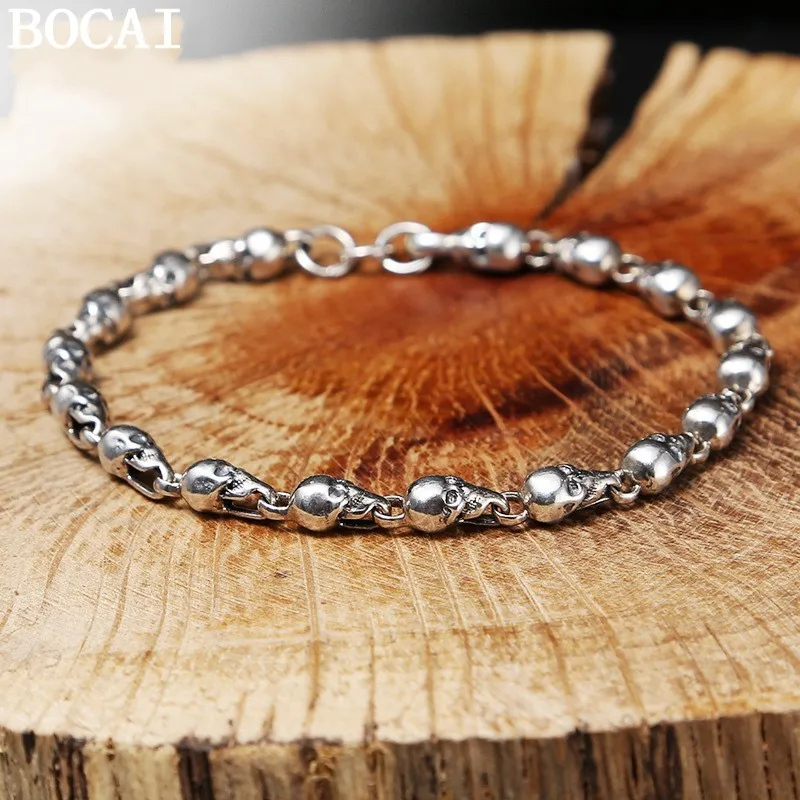

BOCAI New S925 Silver Fashion Trend Skull Bracelet Selected Gifts for Men and Women