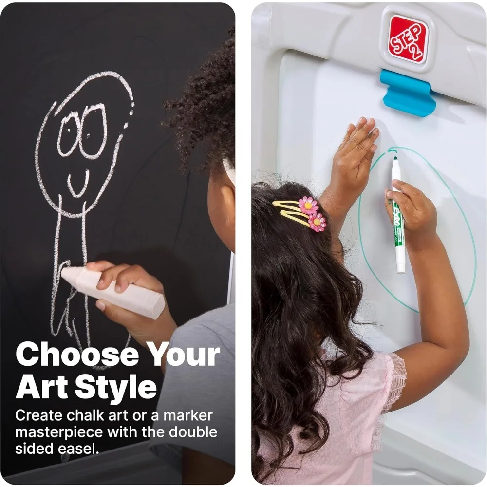 Kids Art Center Activity Table with Bench, Magnetic Dry-Erase & Chalk Board, Durable Plastic for Toddlers 3+ Years