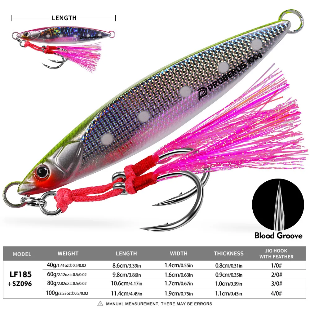 PRO BEROS 40g 60g 80g 100g Doppelhaken Schnell Sinkender Leuchtender Metall-Jigging-Köder für Thunfisch- und Makrelen-Angeln – Detail 2