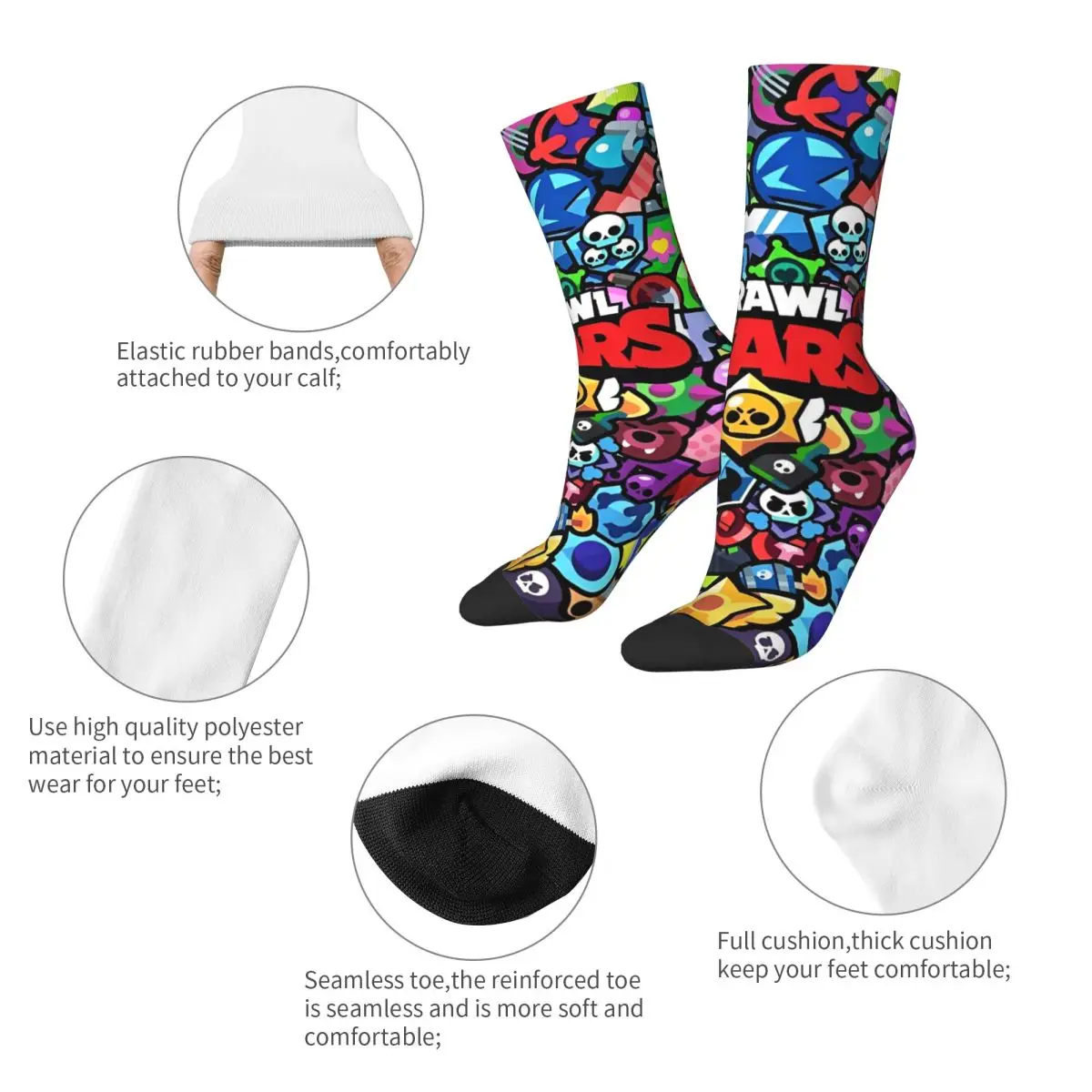 Cartoon Brawling-Heros Poster Stockings Video Game Design Korean Socks Winter Anti Skid Socks Men Outdoor Breathable Socks