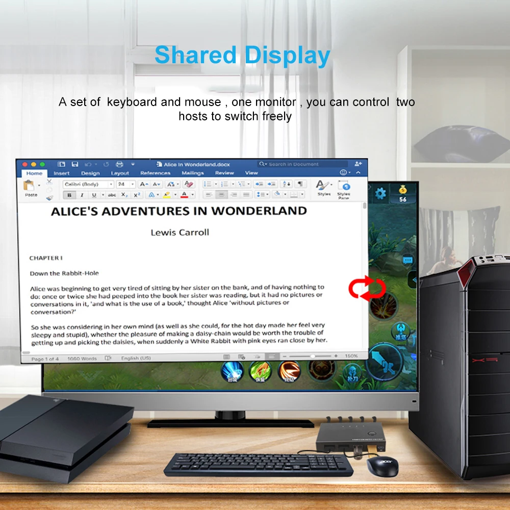 4KX2K KVM Switch Splitter 2-Port HDMI-Compatible HDTV USB Plug And Play Hot for Share 1 Monitor/Keyboard& Mouse