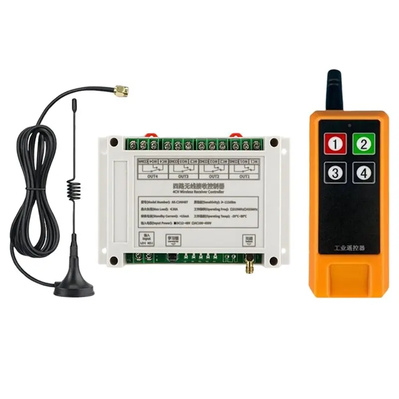 

AS95-High-Power Relay Switch 4CH 433Mhz AC100-450V 30A Remote Control Switch For Garage Door Agricultural Industrial Equipment