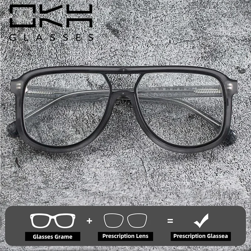 

OKH Fashion Square Glasses Men Retro Anti Blue Ray Glasses Pilots Oversize Frame Prescription Glasses Myopia Reading Eyeglasses