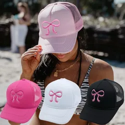 New Ins Bow Embroidery Mesh Baseball Cap Korea Y2k Fashion Girlfriends Truck Baseball Cap Women Summer Breathable Beach Hat