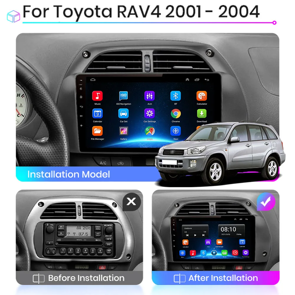 4G+64G CarPlay 2din Android AutoRadio GPS Multimedia Player for Toyota RAV4 Rav 4 2001 2002 2003-2006 DSP IPS 2 DIN Car stereo