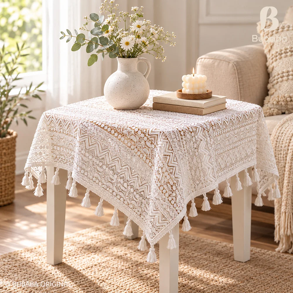 Hollow Lace Tassel Tablecloth Square Table Cover Cloth Home Homestay Tea Table Decoration Tablecloth Dustproof Tablecloth
