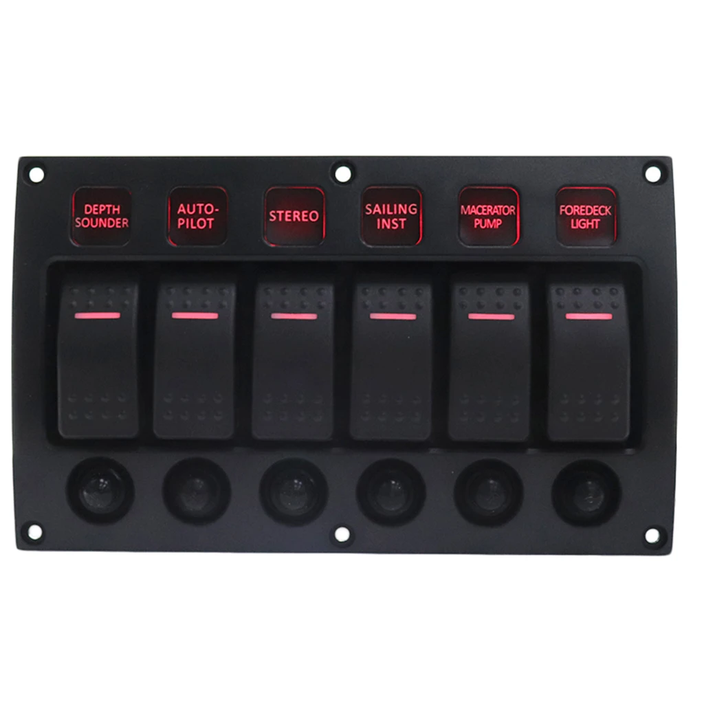 6 Gang LED Rocker Switch Panel Circuit Breakers for RV Car