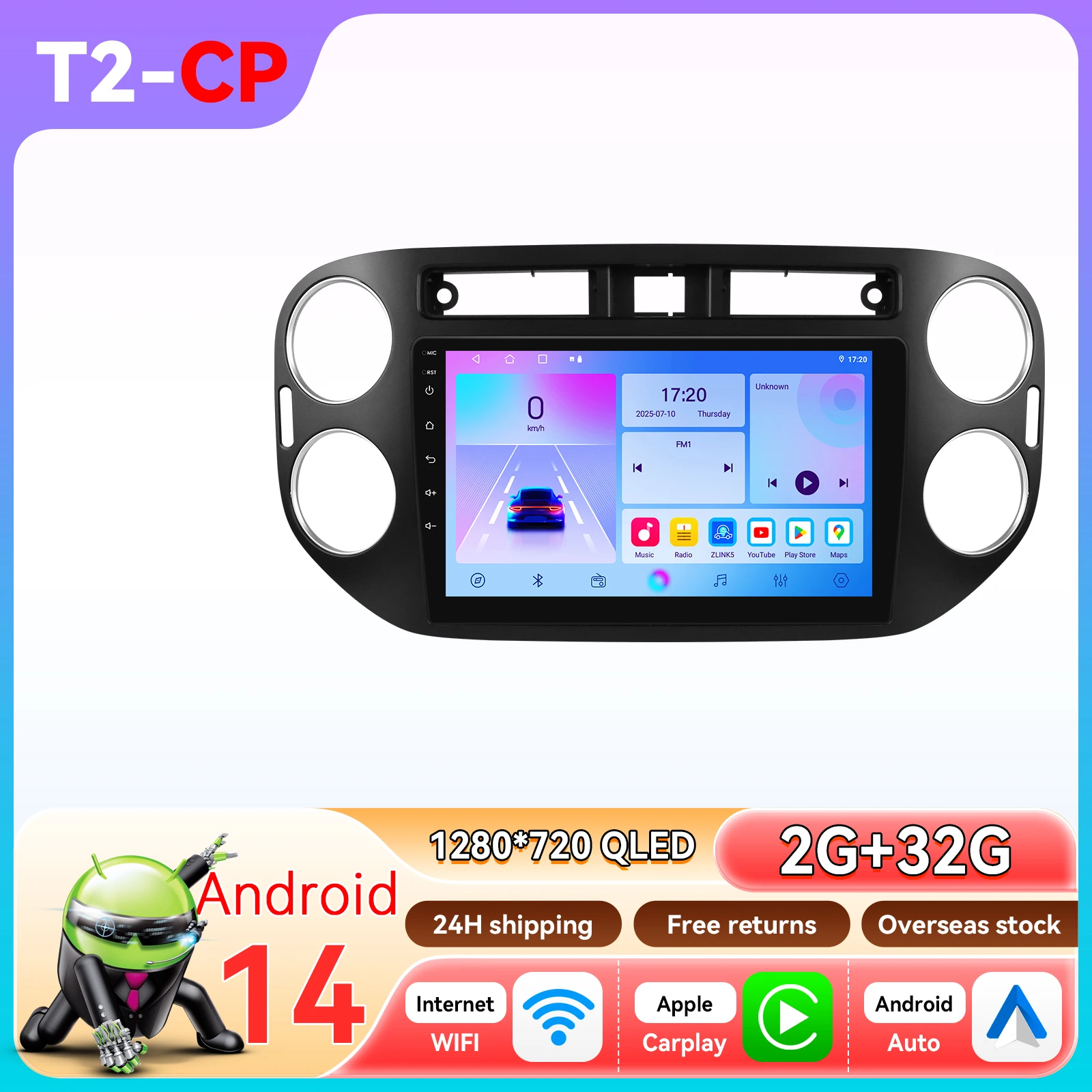 Hizpo AI Voice Autoradio voor VW Volkswagen Tiguan 1 NF 2006-2016 Draadloze CarPlay Android Auto Auto Multimedia GPS 2din Intelligente Systemen 7862