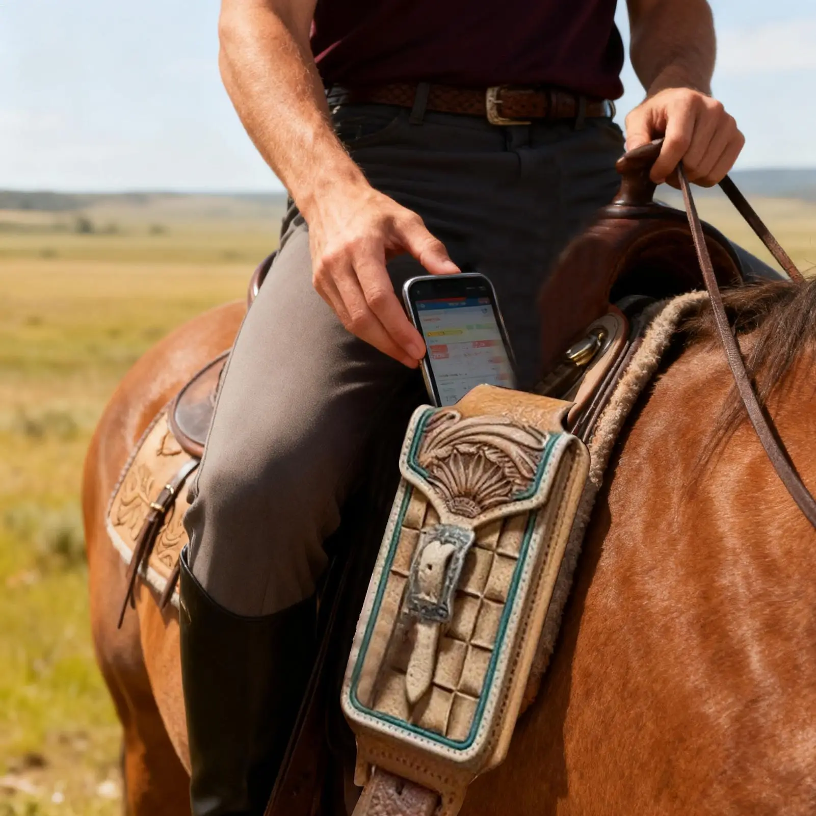 حافظة الهاتف الغربية معدات الفروسية حقيبة هاتف غربية جلدية لراكبي الدراجات الفروسية ومدربي الحصان #3
