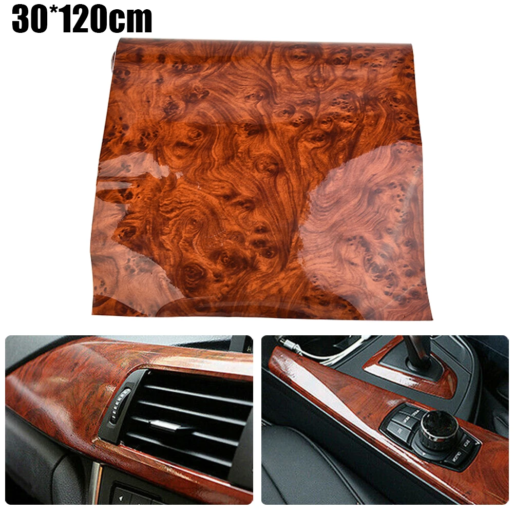 1* Car Center Control Console Trim Sticker 30*120CM Maroon Car Interior Diy Film Wood Grain Vinyl Decal Interior Decor Parts