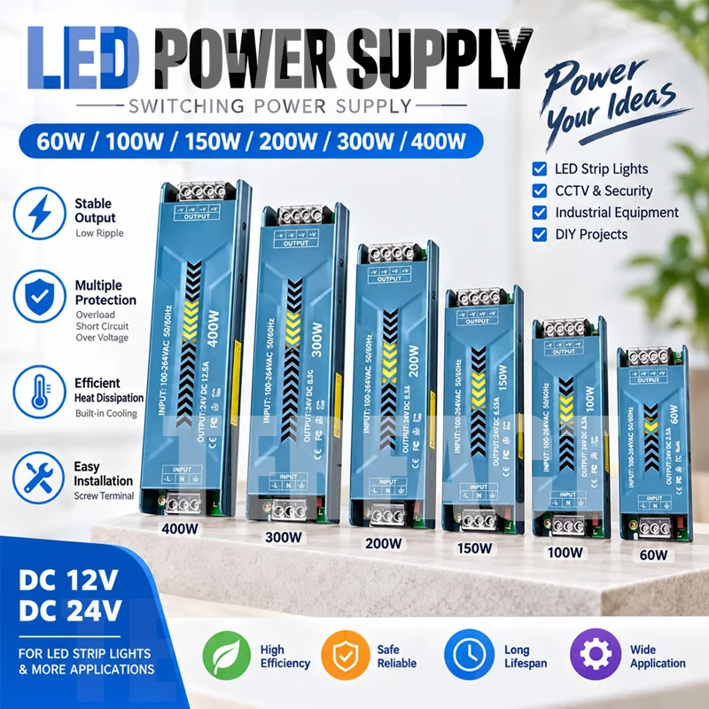 LED Power Supply AC100-264V to DC 12V 24V Lighting Transformers 60W 100W 150W 200W 300W 400W Adjustable LED Driver For LED Strip