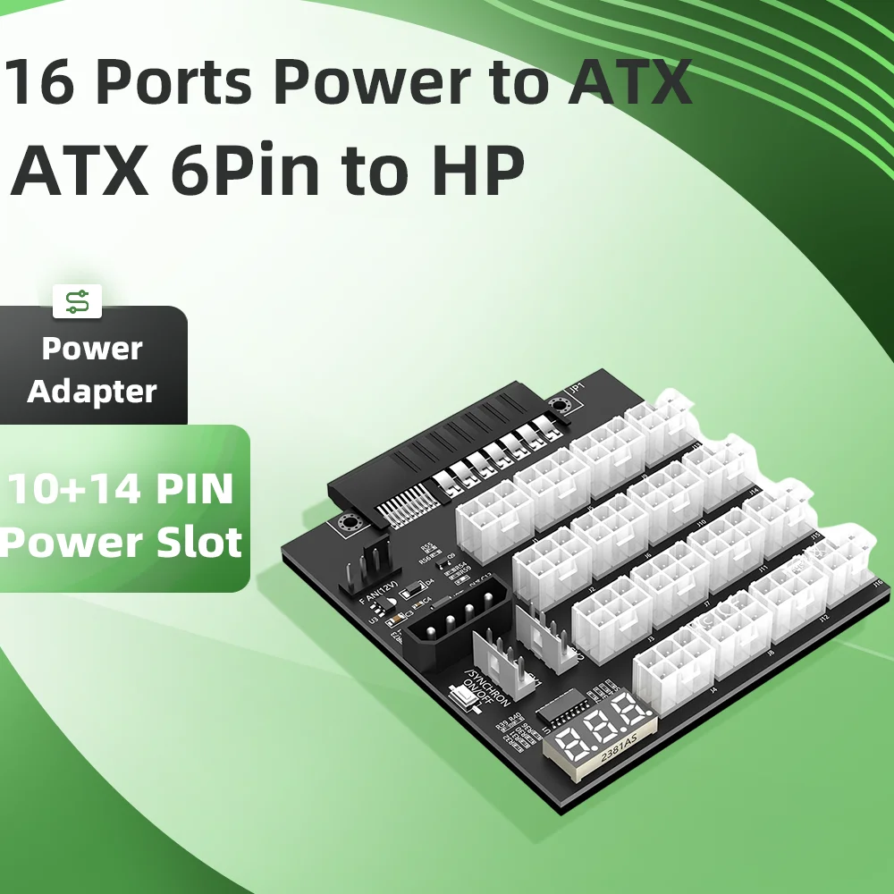 16 Ports HP Server Power Supply Breakout Board HP 16Pin To ATX PCI-E 6Pin Power Adapter 12V Mining GPU Power Transfer Module