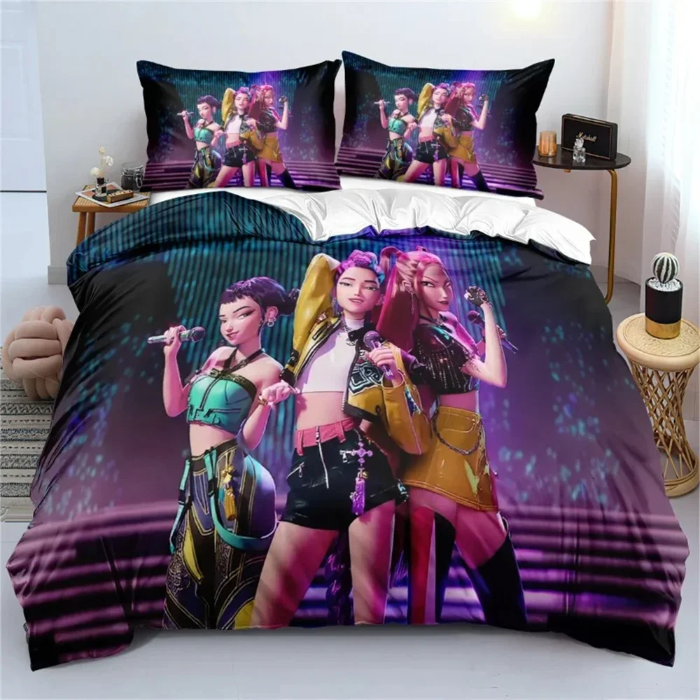 3D Demon-Hunters Bettwäsche-Set Huntrix Bettbezug Bettwäsche Zimmer Bettbezug Anime Bettlaken Single Twin Full Queen King Size