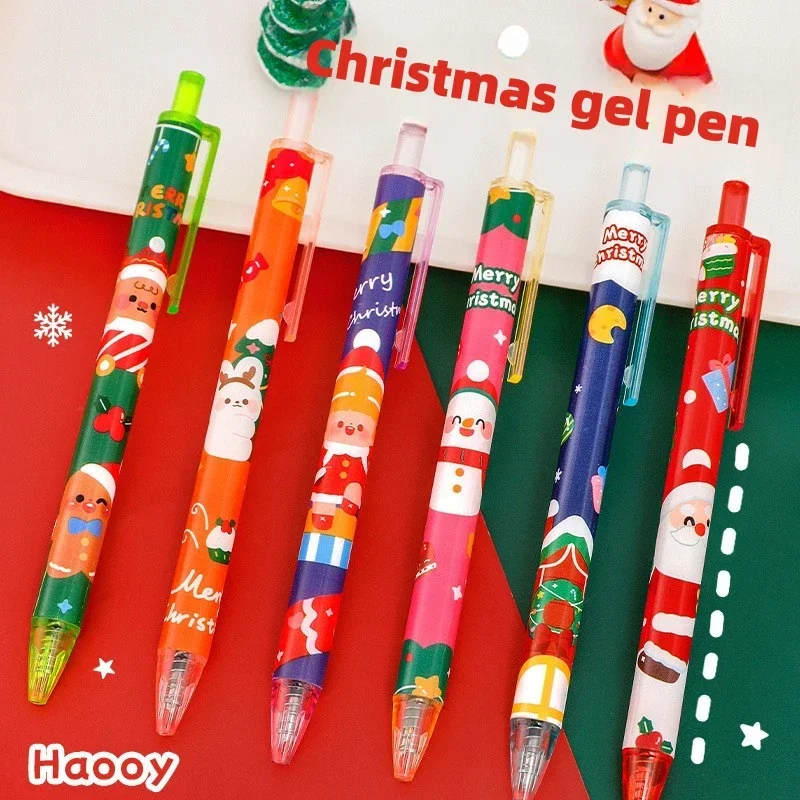 12Pcs/Lot Cute Christmas Retractable Gel Pens 0.5mm Black Ink Kawaii Cartoon Santa Snowmen Elk Pen Kids School Stationery Gifts