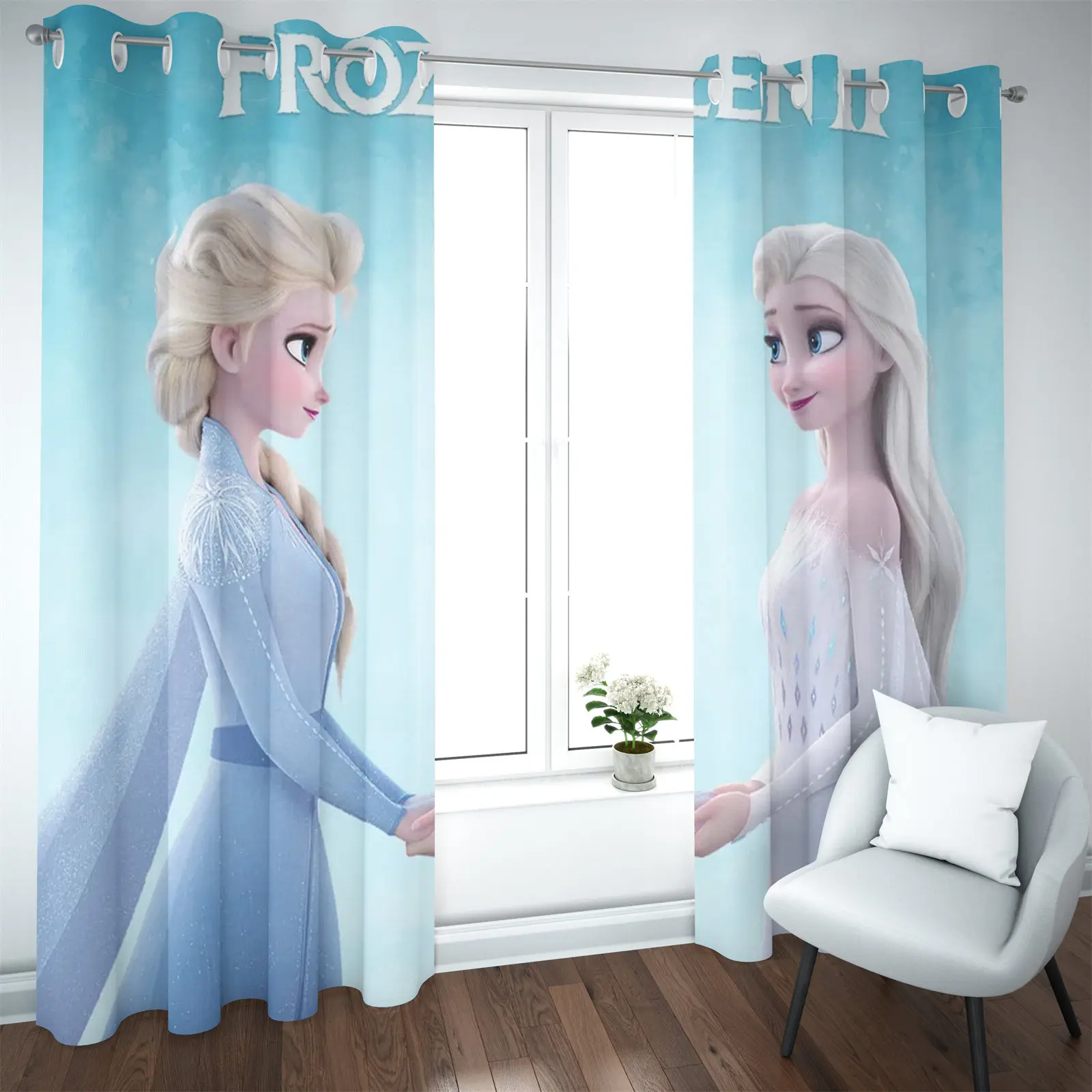 Frozen Princess Elsa Cortinas Curtains For Living Room Anime Blackout Curtains Home Decor Cartoon Cute 커튼 Luxury 100% Polyester