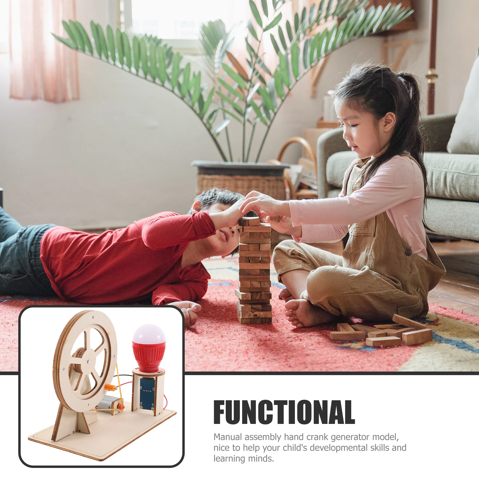 

CORHAD Wooden Hand Generator Manual Electric Power Wood Kit Easy Assembly