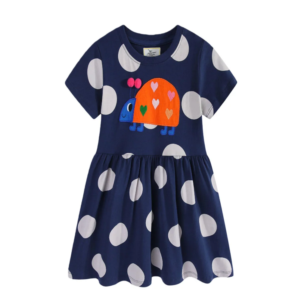 Sommer-Mädchenkleid mit Marienkäfer-Stickerei, Kurzarm, Kinder-Mode für Geburtstagspartys, Kinderkleidung