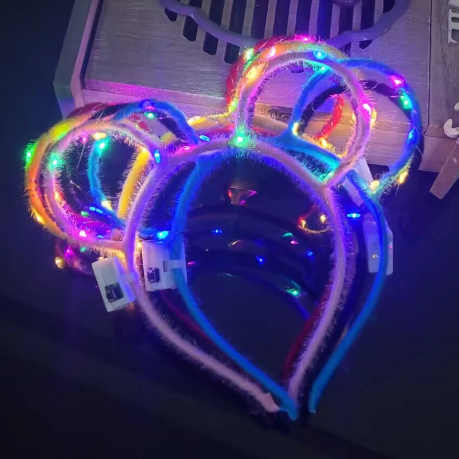 Diadema de ratán con orejas de conejo y gato brillante, diadema de flores iluminadas, suministros para fiestas de cumpleaños y bodas, 10/20/30 piezas
