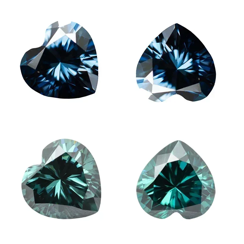 

NEW NEW Moissanite Stone Natural Color Emerald And Royal Blue Heart Cut Synthetic Lab Created Diamond Gemstone With Certificate