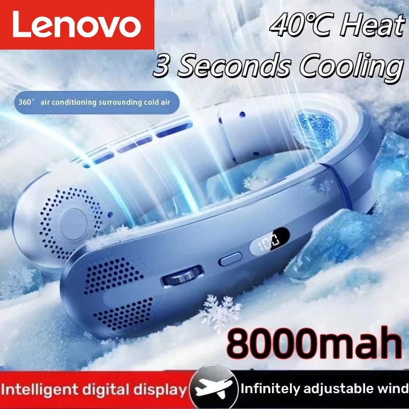 

Lenovo 8000mAh Electric Hanging Neck Fan Portable Bladeless Mini Rechargeable Mute LED Digital Display Air Cooler For Outdoor