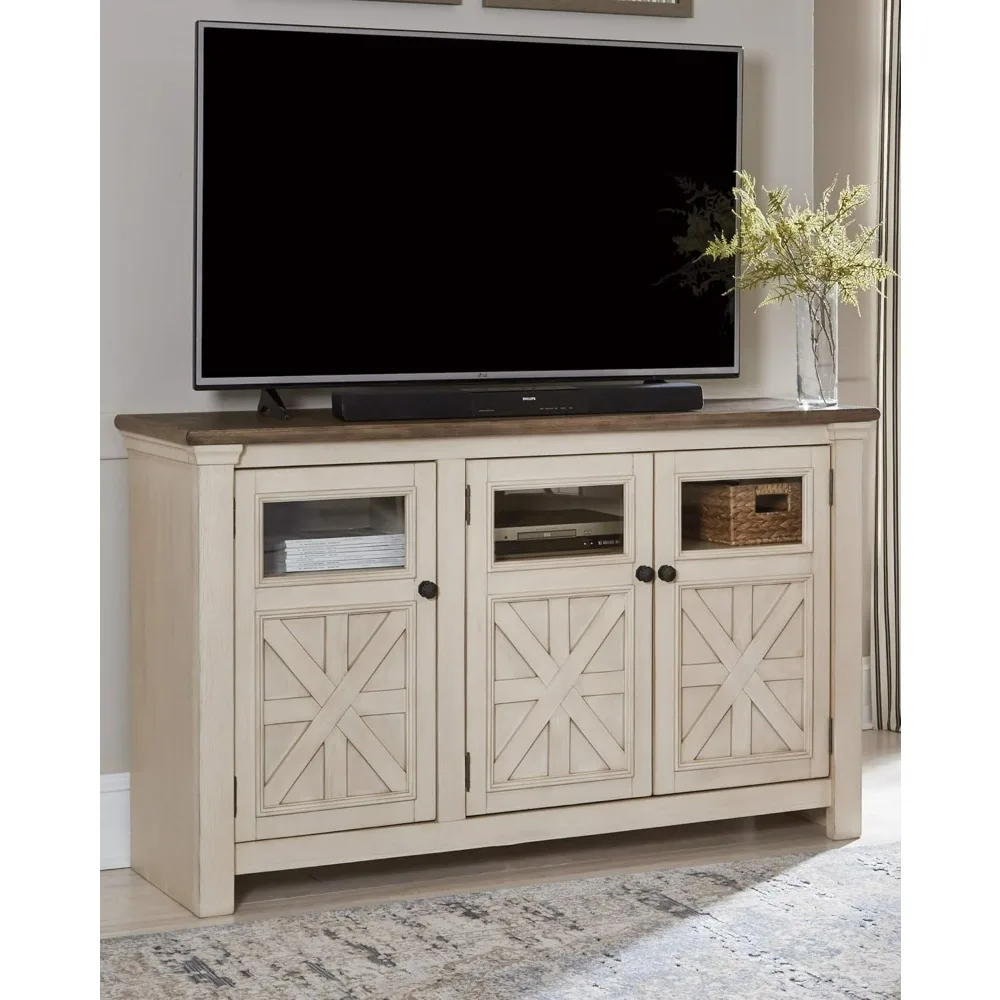 

Bolanburg Farmhouse TV Stand Fits TVs up to 58", 2 Cabinet Doors and 4 Adjustable Storage Shelves, Whitewash & Light Brown