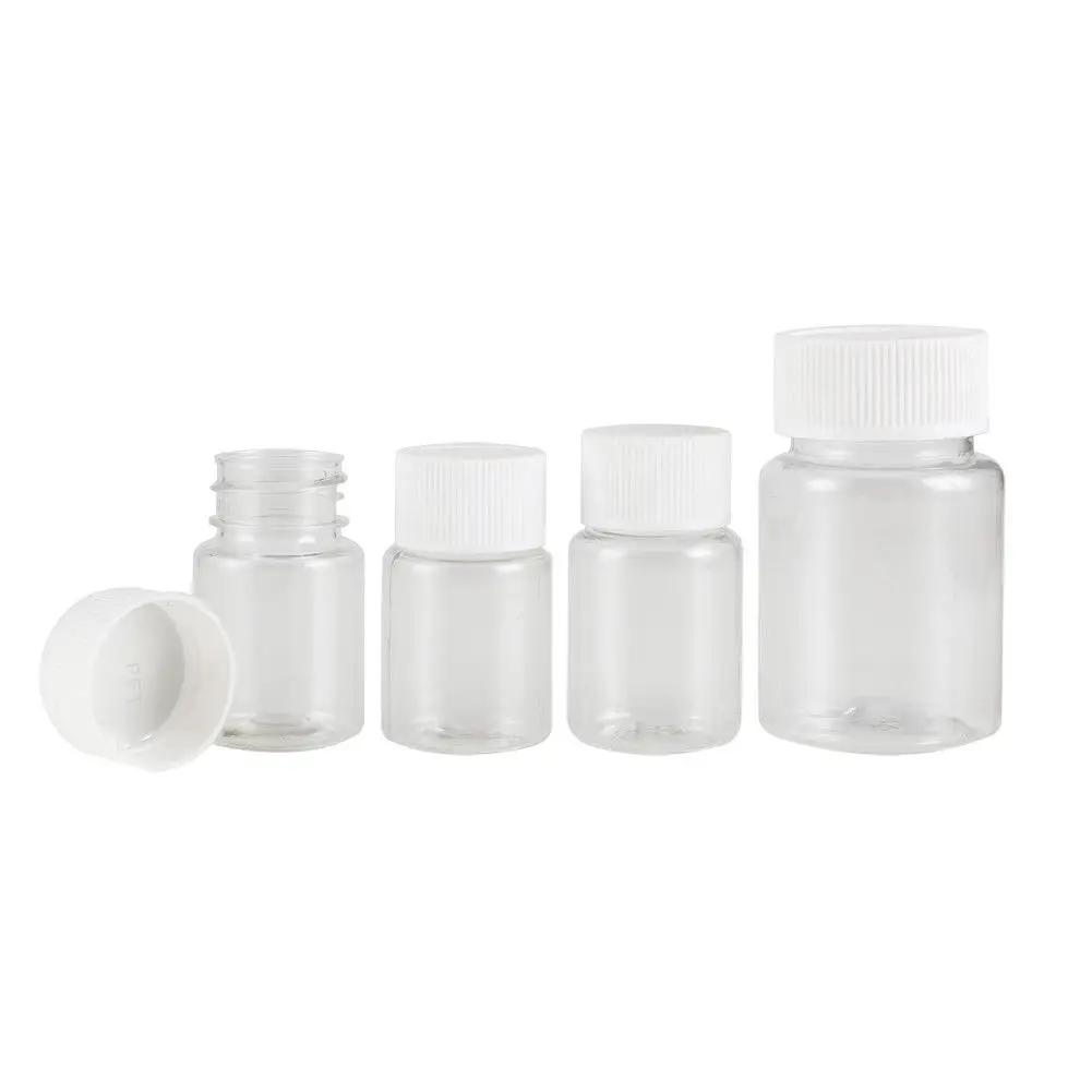 30PCS 15ml/20ml/30ml/60ml Plastic PET Clear Empty Seal Bottles  Solid Powder Medicine Pill Chemical Container Reagent Vials