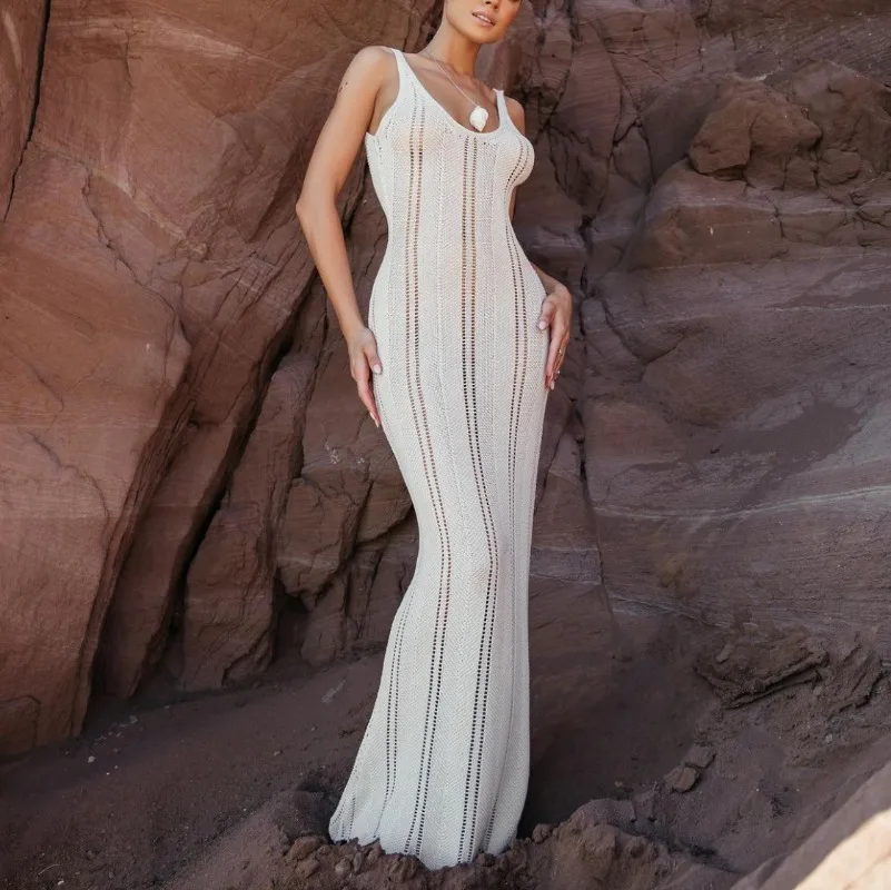 

2025 Women Sexy Backless Knit Bodycon Dress Summer Beach Cover Up Tunic New Hot Sale