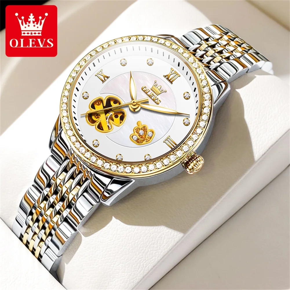 

OLEVS 6706 Fashion Hollow Mechanical Watch For Women Stainless Steel Waterproof Wristwatch Diamond Automatic Ladies Dress Watch