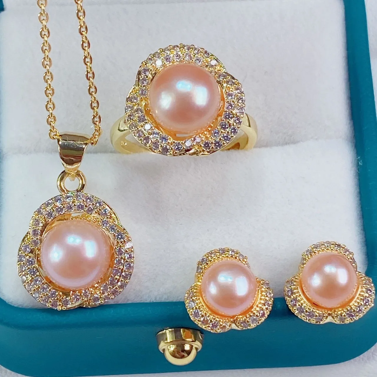 

Открытое кольцо розового цвета Южного моря AAAA 8-9 мм, ретро-кружево с цирконом идеально и безупречное.