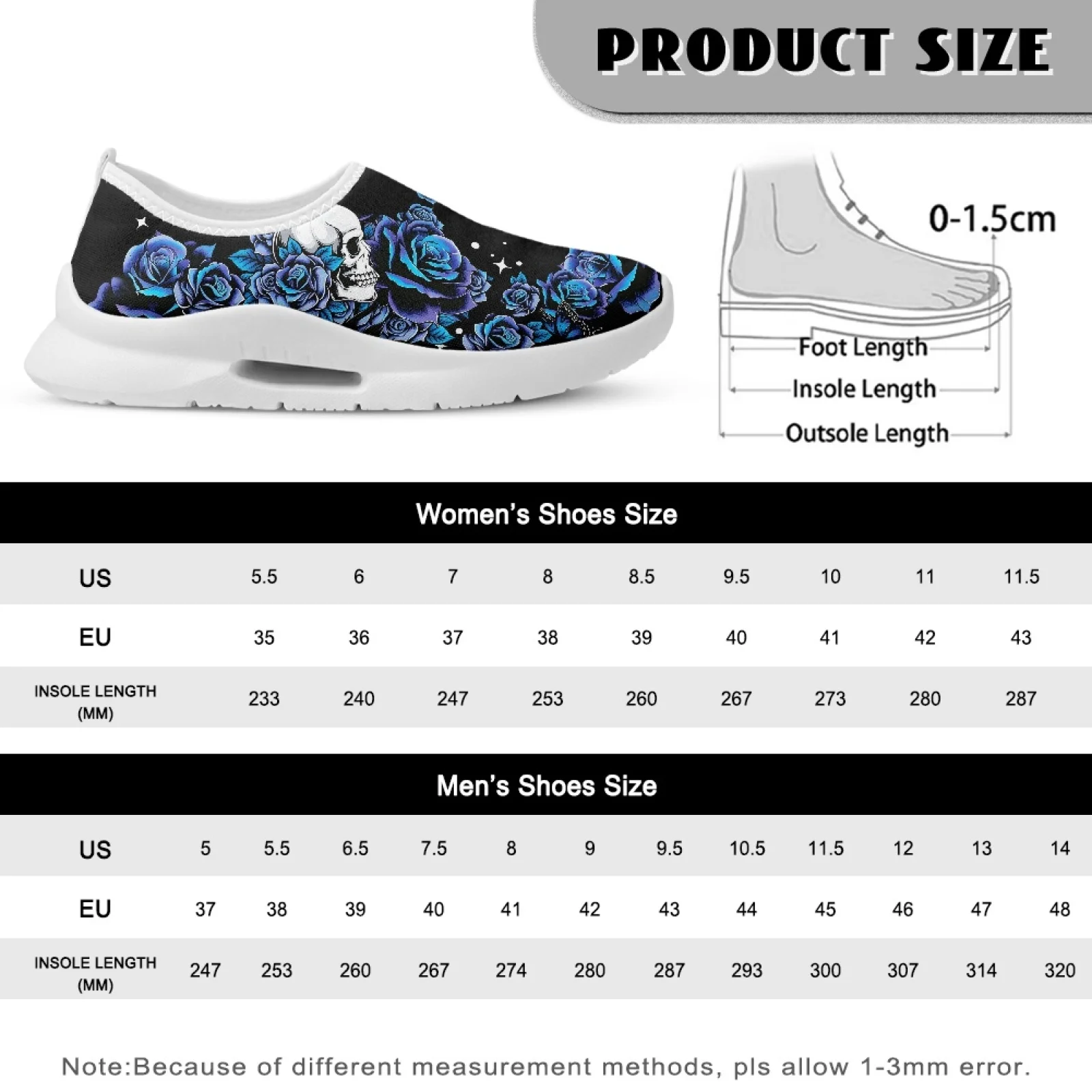 PENSTROLL Rose Skull Casual Shoes Nurse Shoes for Women Lightweight Breathable Low-top Fashion Sneakers - view 3
