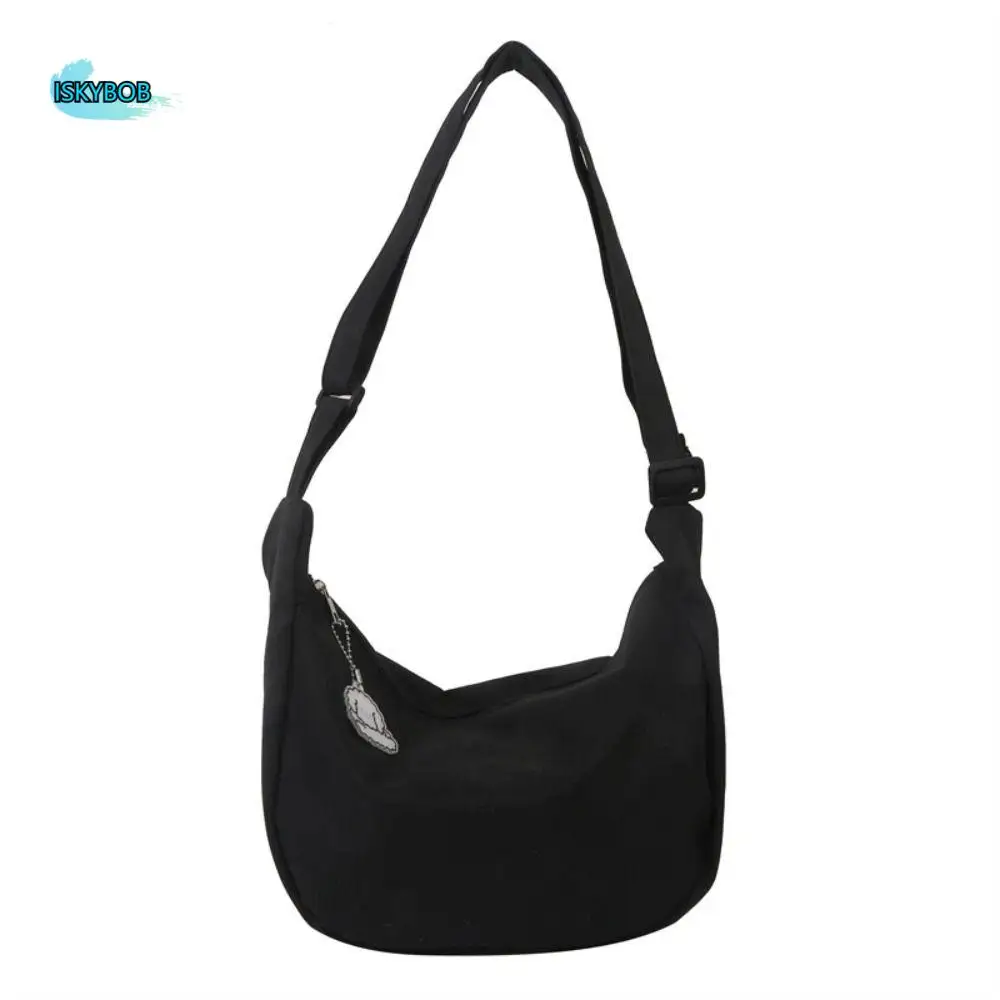 

Korean Style Lightweight Shoulder Bag Large Capacity Solid Color Canvas Bag with Pendant Handbag Cream Color Simple Dumpling Bag